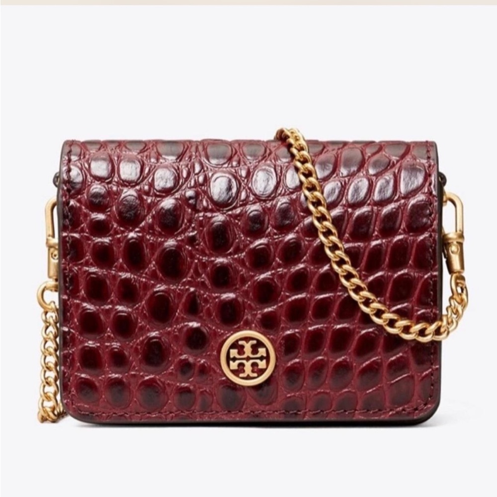 Tory Burch Walker Nano Chain Wallet in Burgundy ❤️